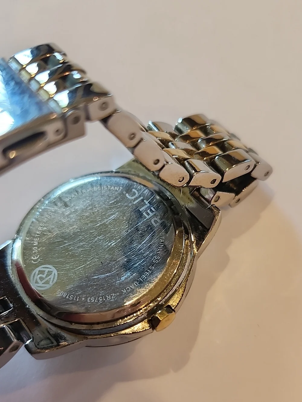 Relic Gold And Silver Tones Watch With Crystal Bezel And Crystal Numerals